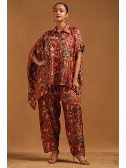Soch - Rust Printed Collar Neck Kaftan With Salwar