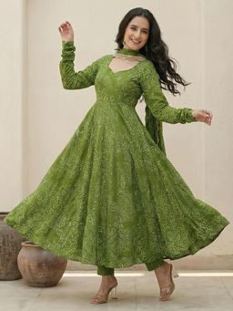 arangya - Green Printed Sweetheart Kurta With Pant & Dupatta