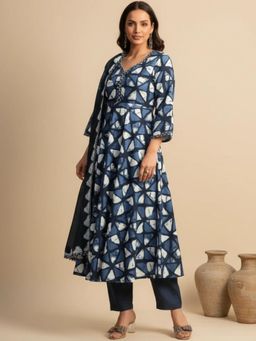 arangya - Blue Printed Sweetheart Kurta With Pant & Dupatta