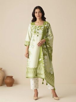 arangya - Green Printed Round Neck Kurta With Pant & Dupatta