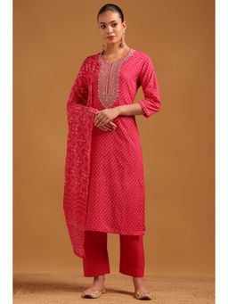 Soch - Pink Printed Round Neck Kurta With Pant & Dupatta