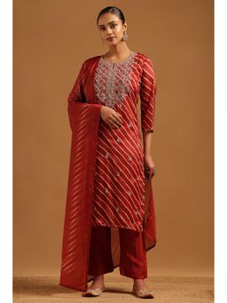 Soch - Rust Printed Round Neck Kurta With Pant & Dupatta