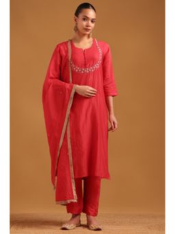 Soch - Pink Embellished/Sequined Round Neck Kurta With Pant & Dupatta