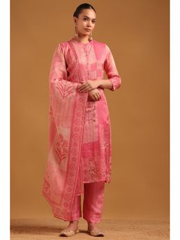 Soch - Pink Embellished/Sequined Mandarin Neck Kurta With Pant & Dupatta