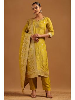 Soch - Green Embroidered Round Neck Kurta With Pant & Dupatta