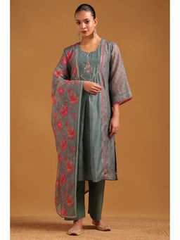 Soch - Blue Printed Round Neck Kurta With Pant & Dupatta