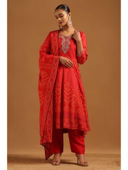 Soch - Orange Printed Round Neck Kurta With Pant & Dupatta