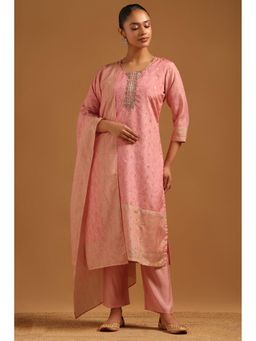 Soch - Pink Embellished/Sequined Round Neck Kurta With Pant & Dupatta