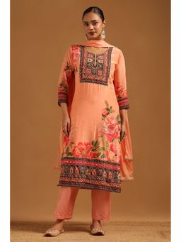 Soch - Peach Embellished/Sequined Round Neck Kurta With Pant & Dupatta