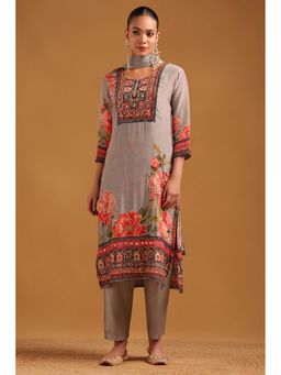 Soch - Grey Embellished/Sequined Round Neck Kurta With Pant & Dupatta