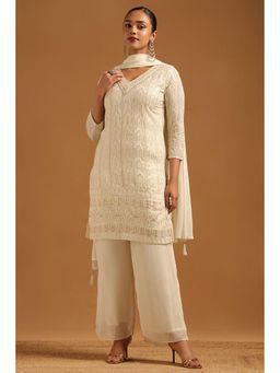 Soch - Cream Embellished/Sequined V-Neck Kurta With Palazzo & Dupatta