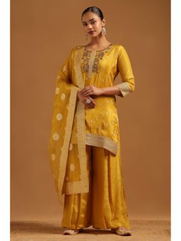 Soch - Mustard Floral Round Neck Kurta With Palazzo & Dupatta