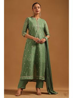 Soch - Green Printed Mandarin Neck Kurta With Pant & Dupatta