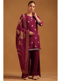 Soch - Purple Printed Round Neck Kurta With Palazzo & Dupatta