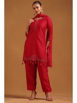 Soch - Red Printed Round Neck Kurta With Pant & Dupatta
