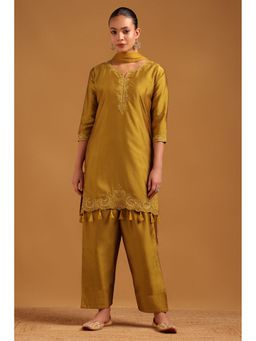 Soch - Olive Printed Round Neck Kurta With Pant & Dupatta