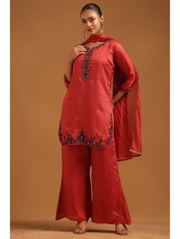 Soch - Rust Embellished/Sequined Round Neck Kurta With Palazzo & Dupatta