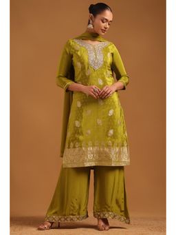 Soch - Green Embellished/Sequined V-Neck Kurta With Palazzo & Dupatta