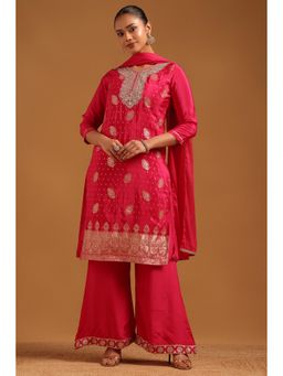 Soch - Pink Embellished/Sequined V-Neck Kurta With Palazzo & Dupatta