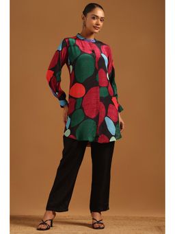 Soch - Black Geometric Mandarin Neck Kurti With Pant