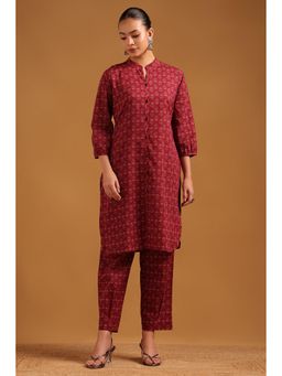 Soch - Wine Printed Mandarin Neck Co-ord Sets