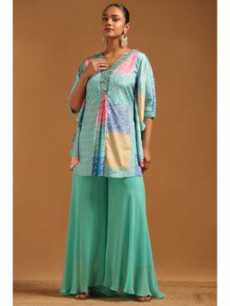 Soch - Blue Printed V-Neck Kaftan And Palazzo