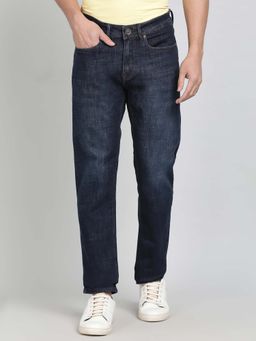 JadeBlue - Ink Blue Cotton Blend Fabric Washed Jeans - Straight Fit