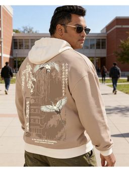 Bewakoof - Men's Ginger Root Brown Paradise Graphic Printed Oversized Plus Size Hoodies