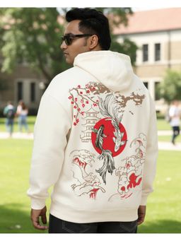 Bewakoof - Beige Men's Gardenia Koi Spirit Graphic Printed Oversized Plus Size Hoodies