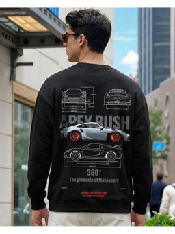 Bewakoof - Men's Jet Black Drift Mode Graphic Printed Plus Size Sweatshirt