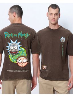 Bewakoof - Men's Brown Graphic Printed Oversized Acid Wash T-Shirt