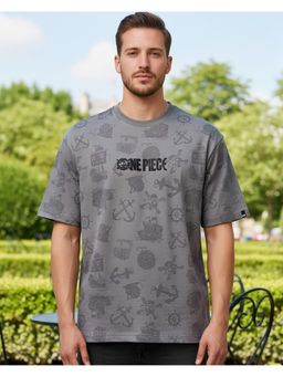 Bewakoof - One Piece Men's Grey All Over Printed Oversized T-Shirt