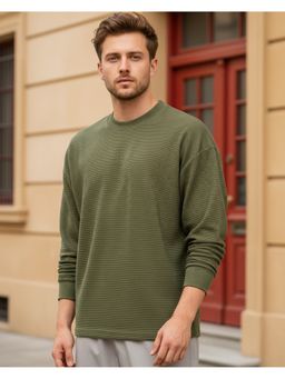 Bewakoof - Men's Olive Textured Oversized T-Shirt