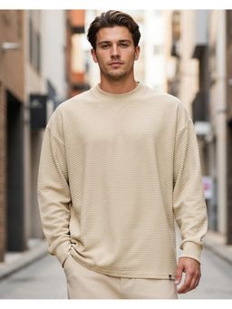Bewakoof - Men's Beige Textured Oversized T-Shirt