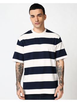 Bewakoof - Men's Blue Striped Oversized T-Shirt