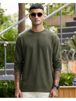 Bewakoof - Men's Olive Textured Oversized T-Shirt
