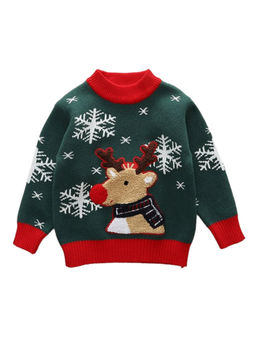 Little Surprise Box - Green Flakes Reindeer Warmer Christmas Sweater for Kids