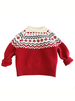 Little Surprise Box - Red & Cream Diamond Warmer Christmas Sweater for Kids