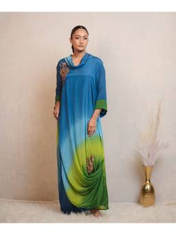 Timaraa - Women'S Chiffon Colorblock Flared Blue Maxi Dress