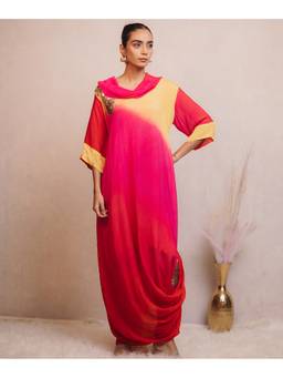 Timaraa - Women'S Chiffon Colorblock Flared Pink Maxi Dress
