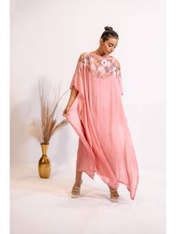 Timaraa - Women'S Georgette Embellished Kaftan Pink Maxi Dress