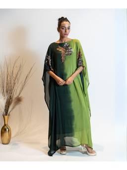 Timaraa - Women'S Georgette Ombre Kaftan Multi-Color Maxi Dress