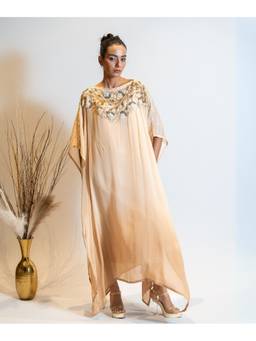 Timaraa - Women'S Georgette Embellished Kaftan Beige Maxi Dress