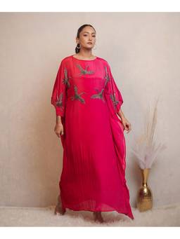 Timaraa - Women'S Chiffon Embellished Kaftan Pink Maxi Dress