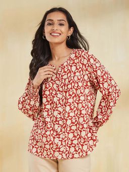 Fabindia - Red Cotton Bagru Printed Top