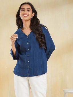Fabindia - Navy Cotton Thigh Length Top