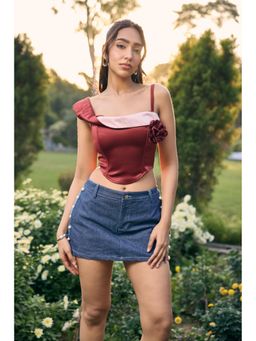 Lea Clothing - Zelda Red Rose Accent Corset Top