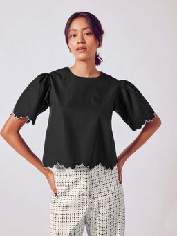 The Label Life - Women Monochrome Scallop Detail Top