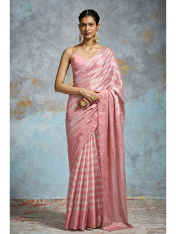 Dressfolk - Handloom Pink And Silver Tissue Saree with Unstitched Blouse