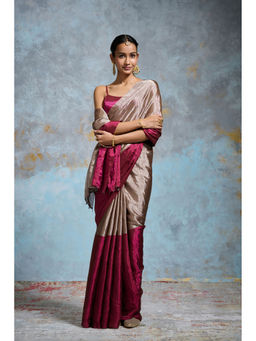 Dressfolk - Handloom Silver And Pink Tissue Saree with Unstitched Blouse